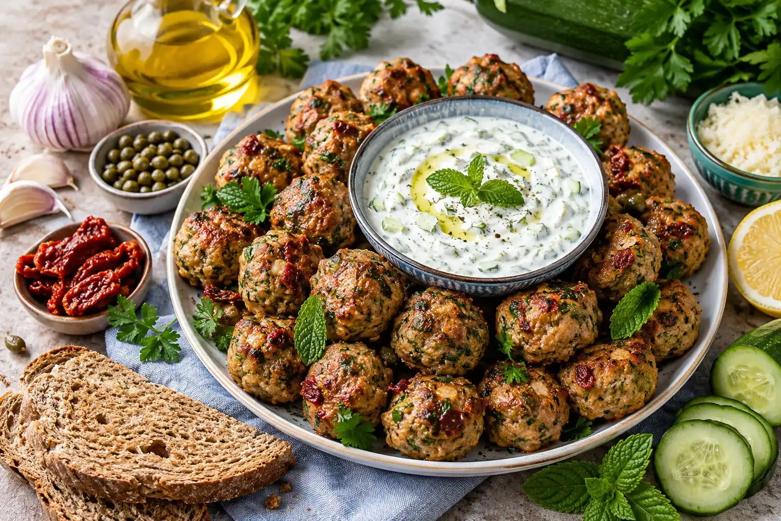 Boulettes de dinde méditerranéennes au tzatziki