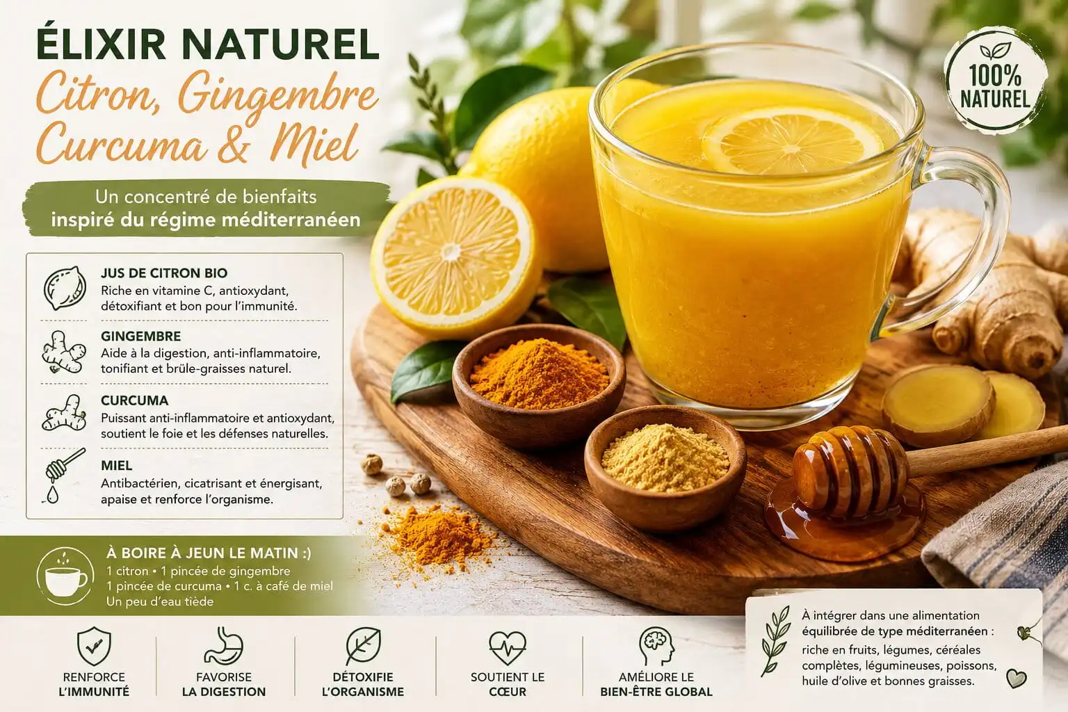 Élixir citron gingembre curcuma et miel : bienfaits