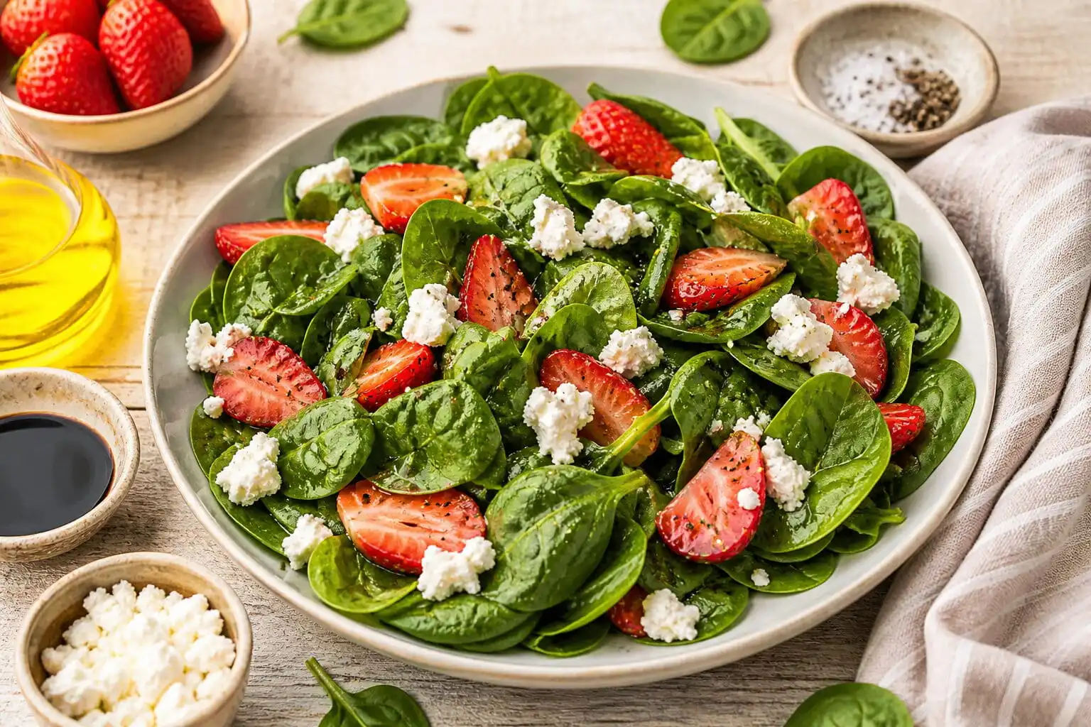 Salade épinards, fraises et chèvre : fraîche et rapide