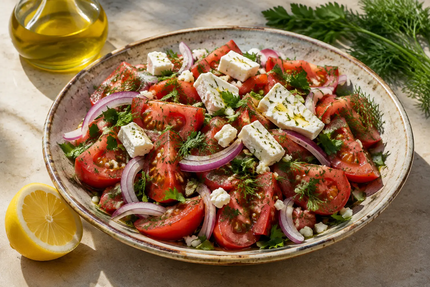 Salade méditerranéenne aux tomates et herbes fraîches