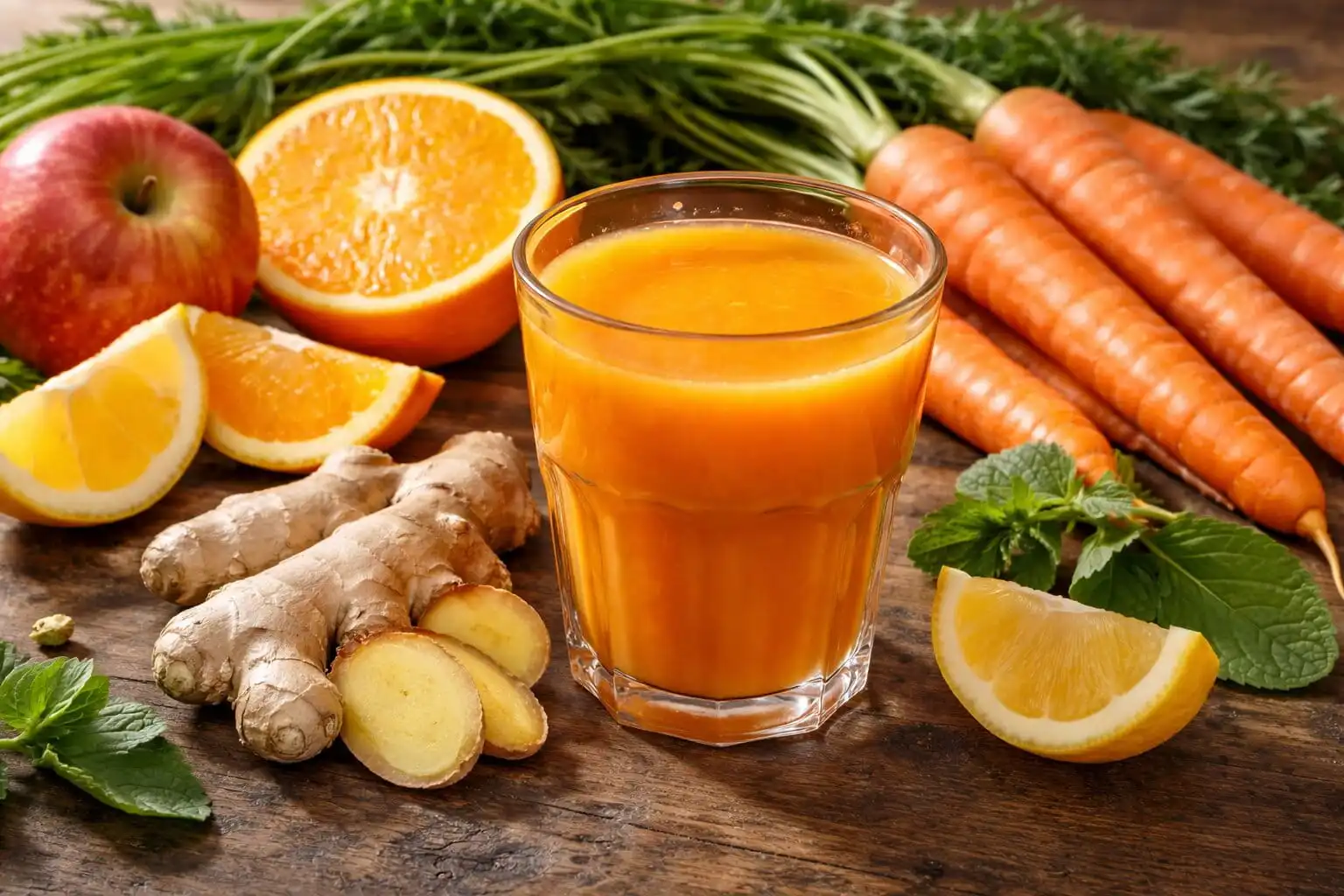 Jus carotte, orange, pomme et gingembre dynamisant