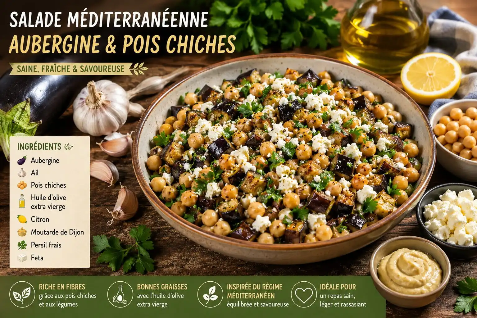 Salade méditerranéenne aubergine et pois chiches