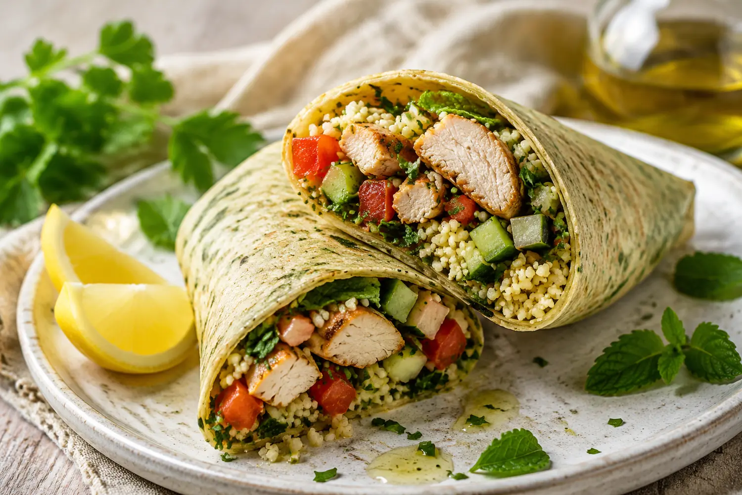Wraps méditerranéens au poulet et au couscous
