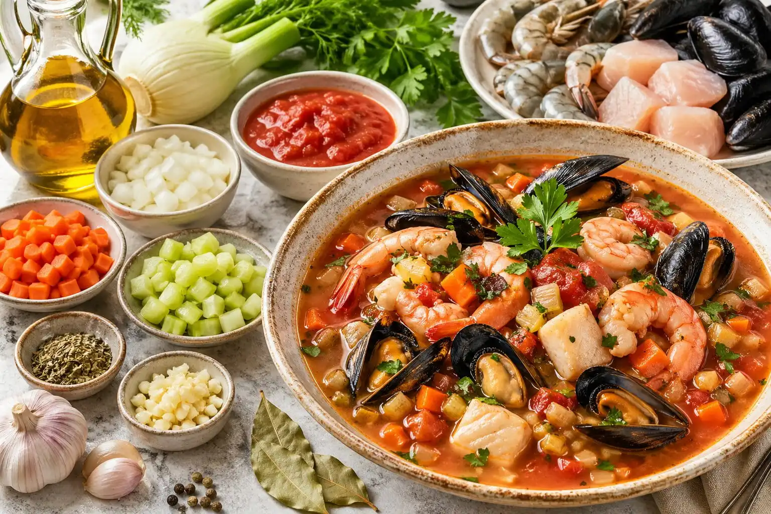 Soupe méditerranéenne aux fruits de mer saine