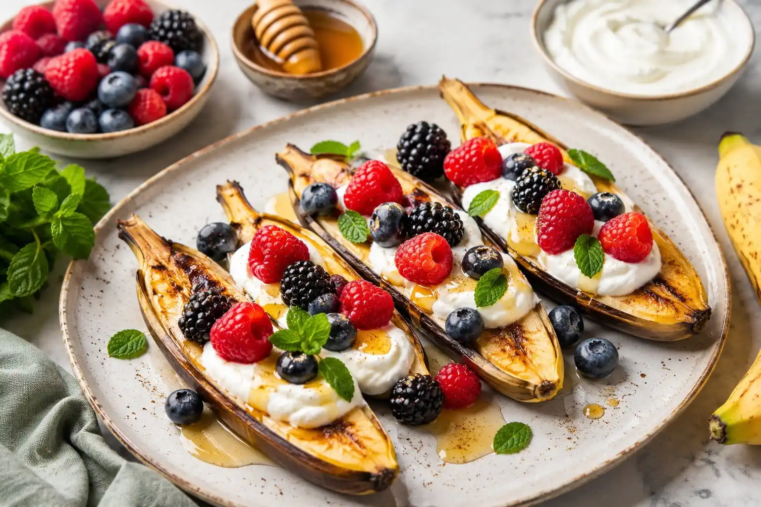 Bananes grillées au yaourt grec : dessert sain et gourmand