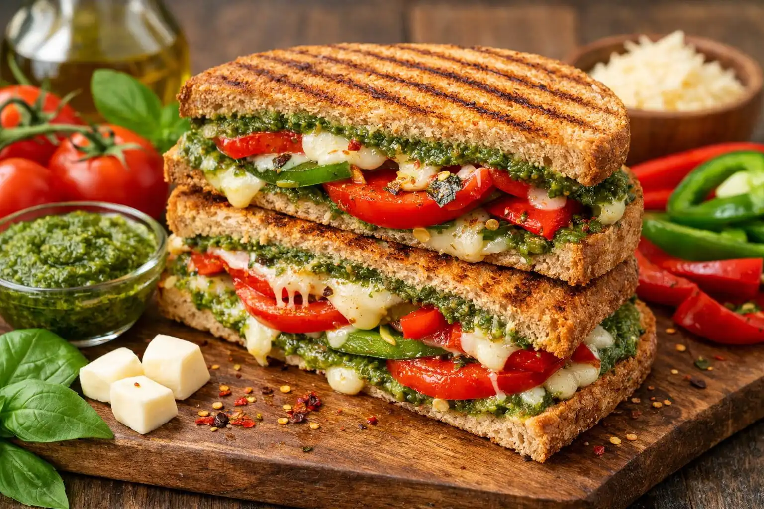Panini méditerranéen au pesto et légumes grillés