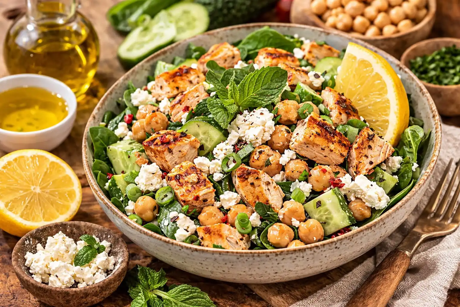 Salade de poulet aux pois chiches : recette méditerranéenne