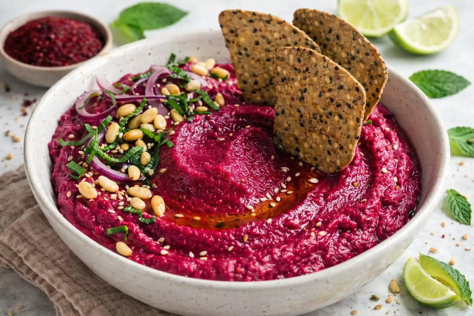 Houmous de betterave au sumac et citron vert