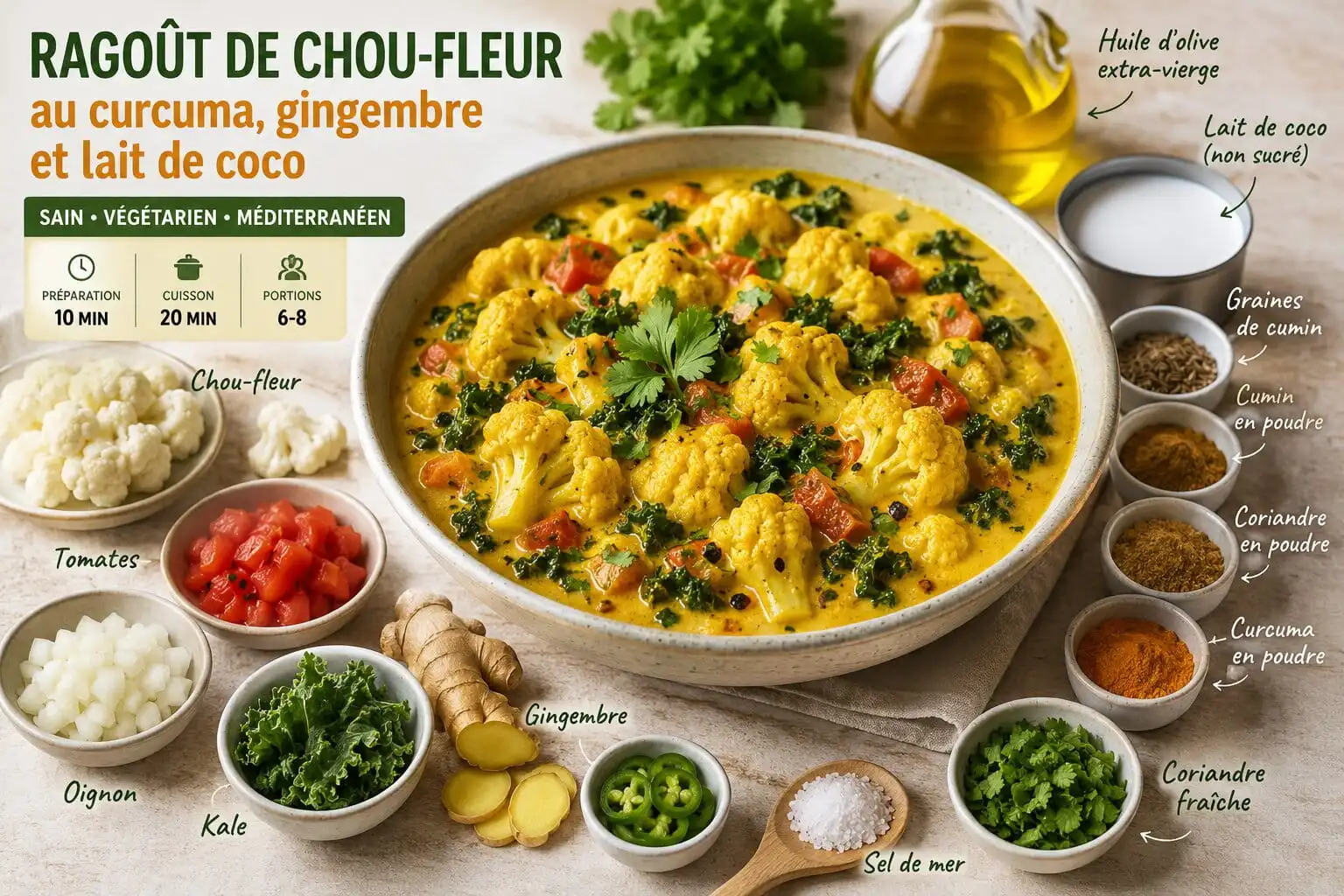 Ragoût de chou-fleur au curcuma et lait de coco