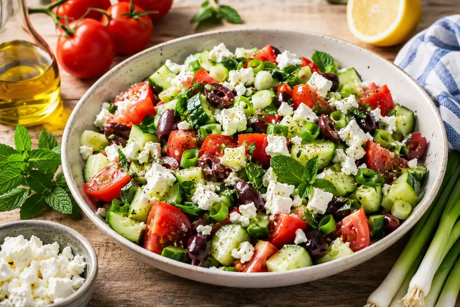 Salade grecque fraîche au concombre, tomate et feta