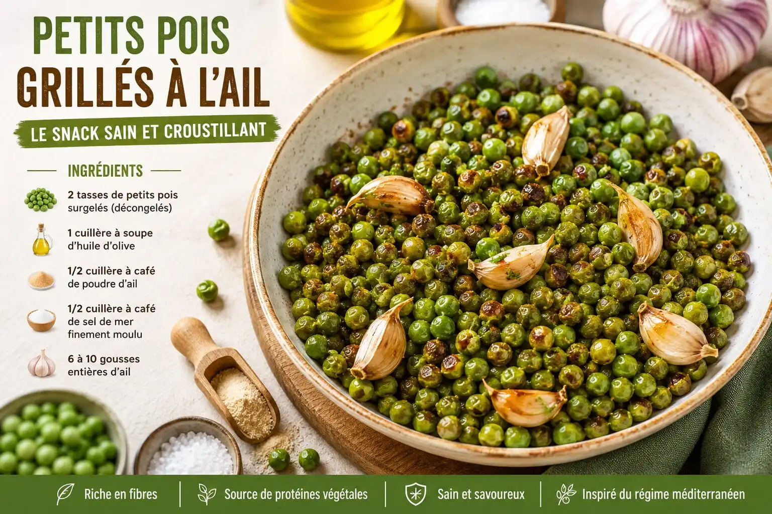 Petits pois grillés à l&rsquo;ail : la recette saine et croustillante