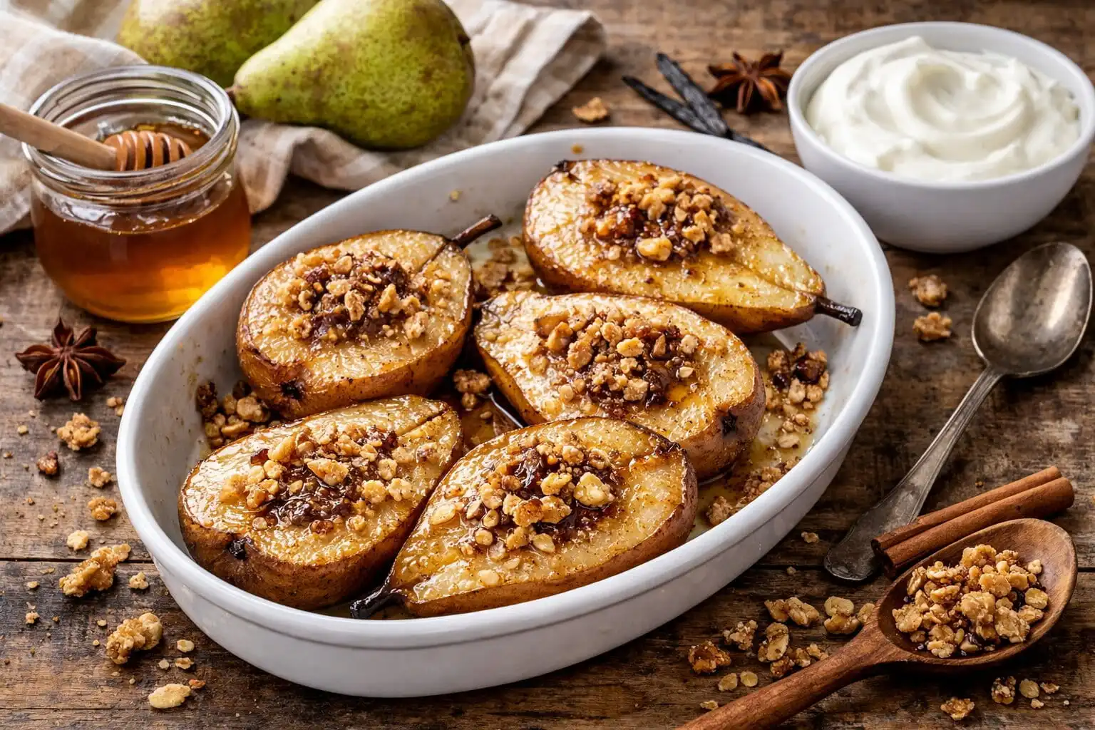 Poires au four miel & vanille (recette facile)