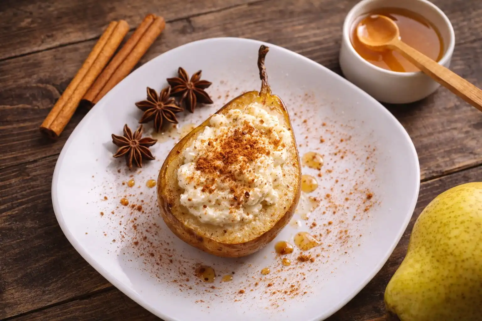Poire pochée au miel et cannelle