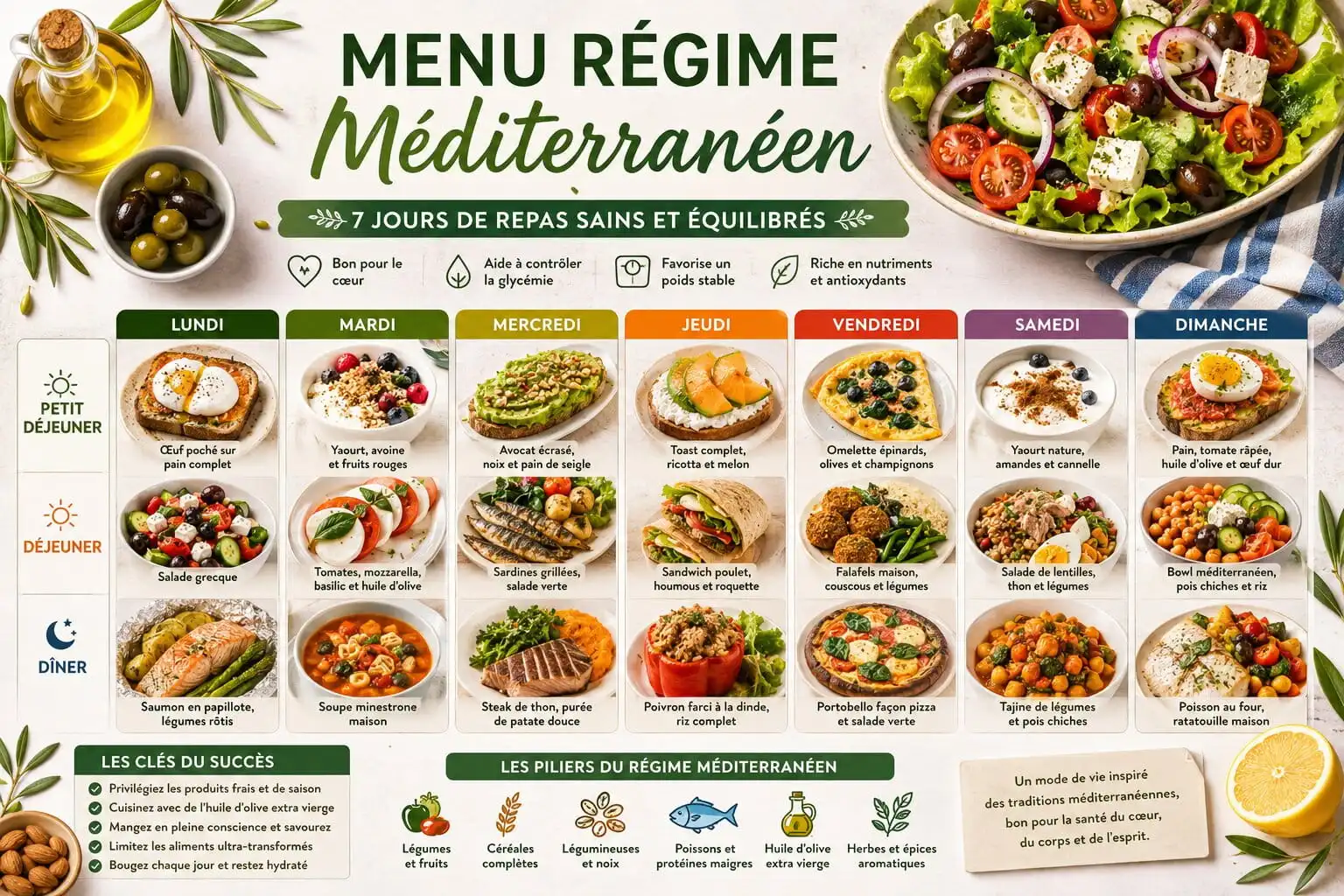 Menu régime méditerranéen : 7 jours de repas sains