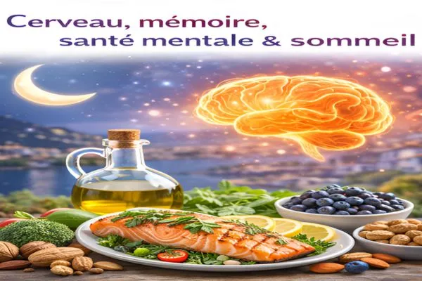 Santé du cerveau et sommeil : alimentation méditerranéenne, oméga-3, fruits, huile d’olive