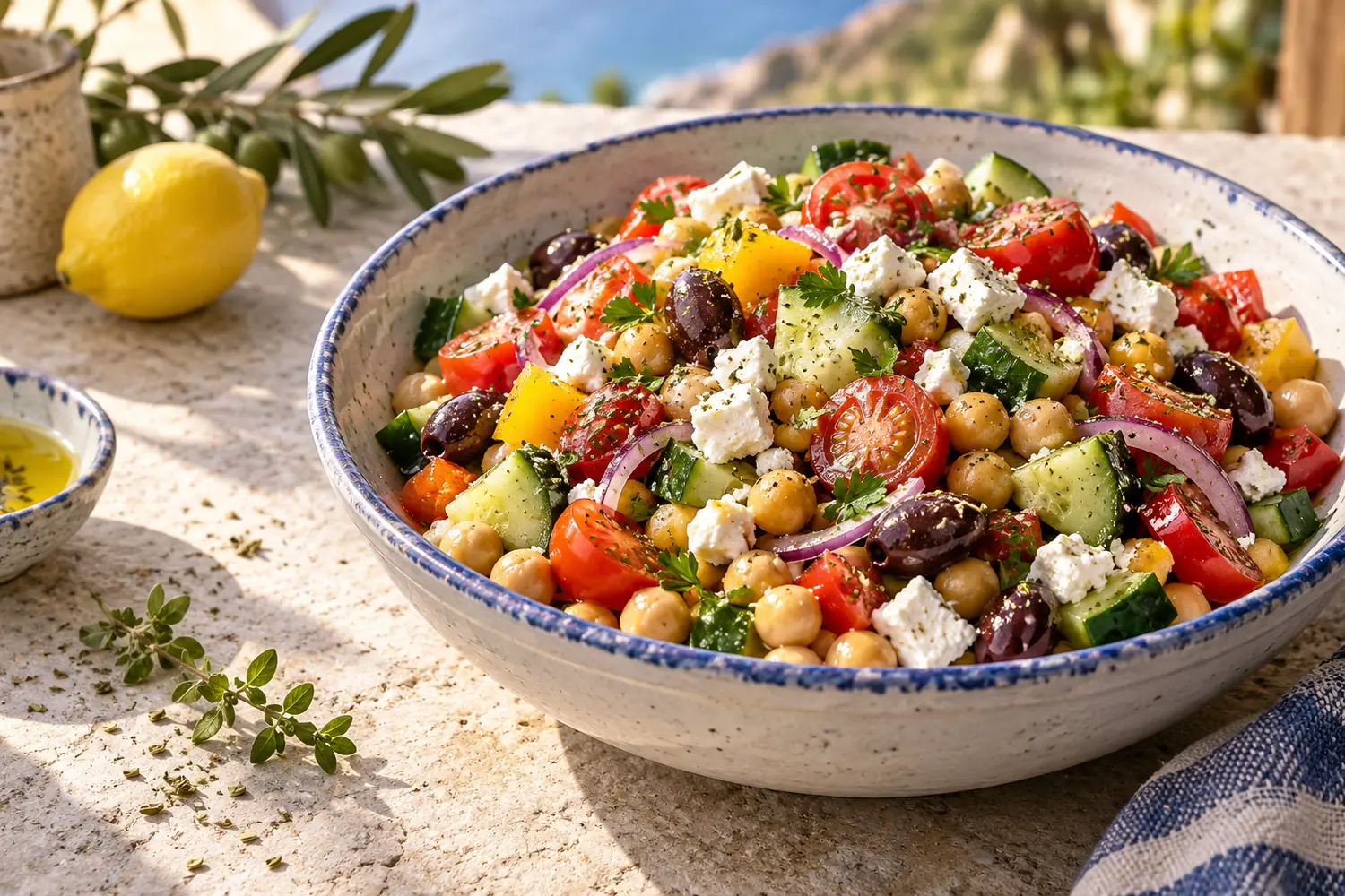 Salade grecque aux pois chiches : recette facile et complète